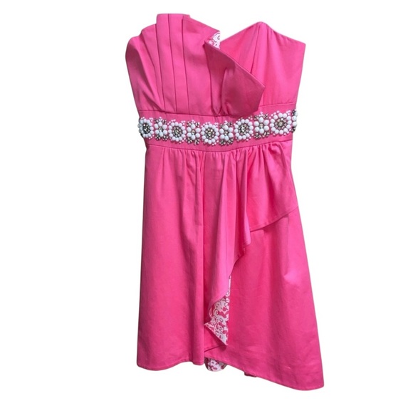 Lilly Pulitzer Strapless Pink Beaded Dress Size 2 Barbiecore 💎 EUC - Picture 3 of 8